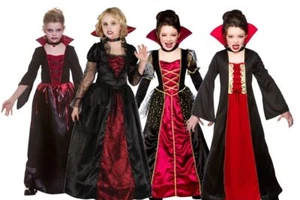 Niñas VAMPIRO VAMPIRESA Vestido Elegante Disfraz Sediento de Sangre Halloween Miedo Niños - Imagen 1 de 6