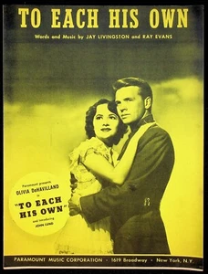 1946 To Each His Own w/ Olivia de Havilland John Lund Movie Tie-in Sheet Music 3 - Picture 1 of 3