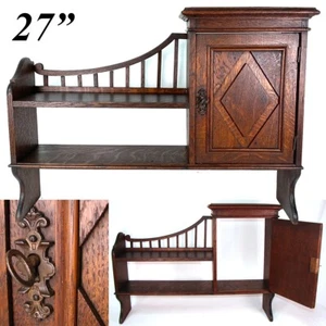 Antique Edwardian Era 27" Wide Oak Cabinet & Double Shelf, Freestanding or Wall - Picture 1 of 12