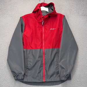 Eddie Bauer Windbreaker Jacket Youth Boys Large Gray Red Hooded Lined Outdoor - Picture 1 of 13