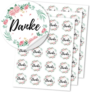 60 Danke Aufkleber mit Blumenmotiv, Rund Hochzeit Danke Sticker Deko für Geschen - Bild 1 von 7