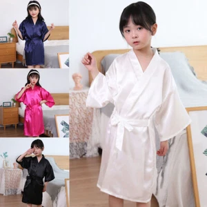 Kimono Satin Nightgown Kids Gown Set Robe Dressing Girls Sleepwear Silk Bathrobe - Picture 1 of 16