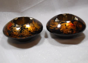 Vintage 1950's Asian Japanese Lacquer & Brass Goldfish Ashtray Set of 2 - Picture 1 of 7