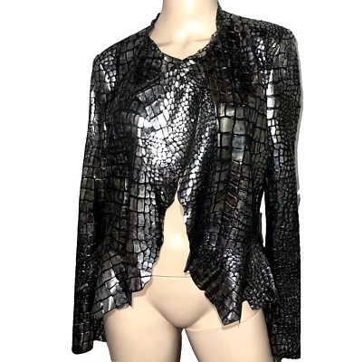 Isabel Marant Leather Embossed Silver Metallic Women's Jacket  US 4 6 / FR 38 - Image 1 of 4