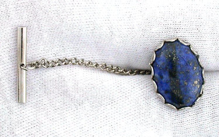 18x13 18mm x 13mm OVAL LAPIS LAZULI CAB GEMSTONE SILVER COLOR TIE TACK EBS7865 - Image 1 of 2