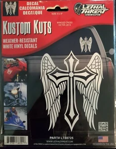 Lethal Threat - Kustom Kuts - Winged Cross - Sticker- Decal - Angel Wings - Picture 1 of 2