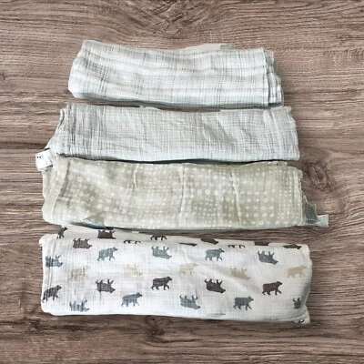 Aden + Anais Swaddle Blanket Leaves/Wildlife/Spots/Grey / Stripes Lot of 4 EUC - Image 1 of 4