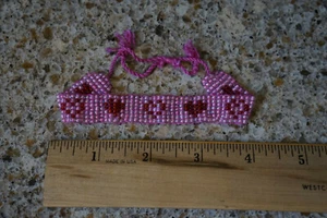 Vintage Southwestern Bracelet - Pow Wow Seed Beads - Pink Red Hearts - Picture 1 of 2