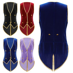 Boys Medieval Steampunk Tailcoat Velvet Victorian Gothic Vintage Vest Waistcoat - Picture 1 of 32