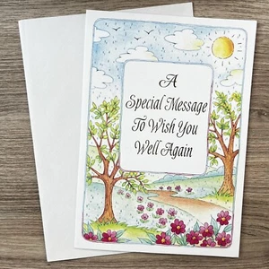 GET WELL Greeting Card ACADEMY GREETINGS Nature Scene Trees Flowers Sun - Unused - Picture 1 of 4