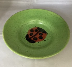 Green Ladybug handcrafted Art Pottery handmade Bowl by Amy 8 1/4" Round Dish USA - Picture 1 of 11