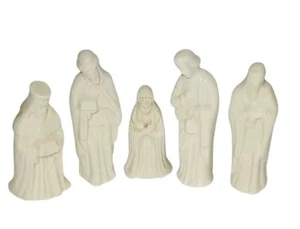 5 Vintage verschiedene Biskuit Mini Miniatur Krippenfiguren Weihnachtsdeko Display Set - Bild 1 von 12