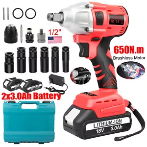 650N.M Llave de Impacto Sin Escobillas 1/2"" con 2x 3.0Ah Batería Inalámbrica Pistola Driver - Imagen 1 de 11