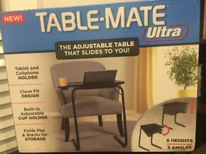 Table Mate Ultra Folding TV Tray Table and Cup Holder 6 Heights 3 Angles Black - Picture 1 of 4