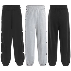 UK Kids Boys Side Split Button Sports Pants Elastic Waistband Trousers Workout - Picture 1 of 24