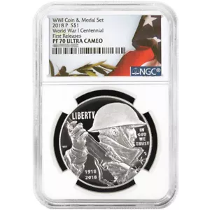 2018-P Proof $1 World War I Centennial Silver Dollar Set NGC PF70UC FR Flag L... - Picture 1 of 2