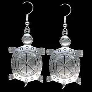 Joyería nativa americana tortuga peltre tortuga pendientes plata esterlina pendientes - Imagen 1 de 5