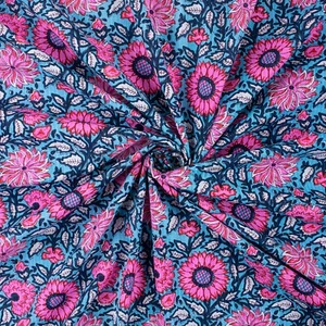 Meterware Kantha Blockdruck indisch weich Baumwolle Blumen Stoff Nähen Laufen - Bild 1 von 5