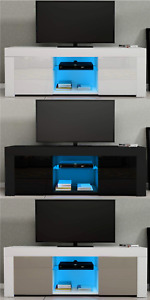 Modern TV Unit Stand with High Gloss Doors & LED Light