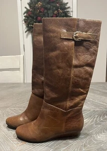 Steven By Steve Madden Intyce Boots 7.5 M Brown Distressed Leather Wedge Heel - Picture 1 of 8