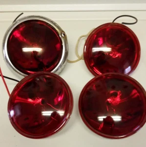 VINTAGE GE RED 4" GLASS FIRE TRUCK SIGNAL TAIL LIGHTS SET OF 4 WORKING - Picture 1 of 13