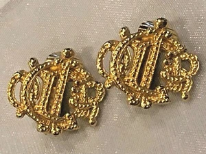 100% auténtico vintage Christian Dior Gold-Tone Logo Clip Pendientes - Imagen 1 de 6