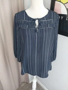 Como Vintage 3/4 Sleeve Top Blue with Print Size Medium - Picture 1 of 8