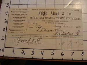 Original 1885 BILLHEAD: KNIGHT, ADAMS, & CO. STATIONERS, Boston - Picture 1 of 1