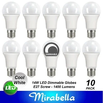 10 x 14W Dimmable LED Light Globes Bulbs Lamps Cool White E27 Screw - 1400Lm - Image 1 of 4