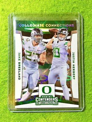 JUSTIN HERBERT GALACTIC PRIZM ROOKIE CARD RC JAKE BREELAND 2020 Contenders SP rc - Image 1 of 4