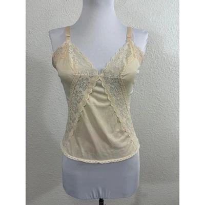 Vintage Camisole Small S Ivory Lace Trimmed Sleeveless Lingerie Top - Image 1 of 4