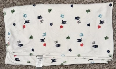 Carter’s Monster Baby Blanket White Cotton Jersey Knit Swaddle Blankie Lovey - Image 1 of 3