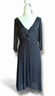 Платье женское Y2K Max Studio в горошек сетчатое оверлейное M темно-синее с широкой юбкой сделано в США - Изображение 1 из 4