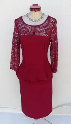 LOUNGE Red Peplum DRESS Size Aus 12 Lace Party Cocktail Wedding Spring Racing - image 1 of 4
