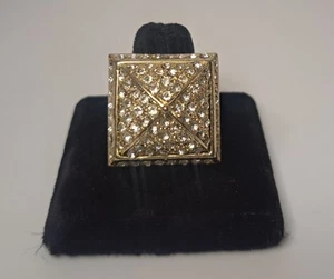 FASHION STRETCH RHINESTONE SQUARE CHUNKY RING 1" WIDE FREE SHIPPING - Picture 1 of 5