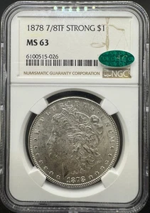 Dólar de plata Morgan 1878 7/8TF FUERTE VARIEDAD NGC MS63 CAC 10HGC25 - Imagen 1 de 4
