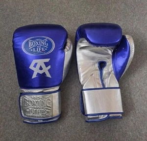No boxing no life Hook & Loop Rindsleder Sparring Boxhandschuhe (blau silber - Bild 1 von 3