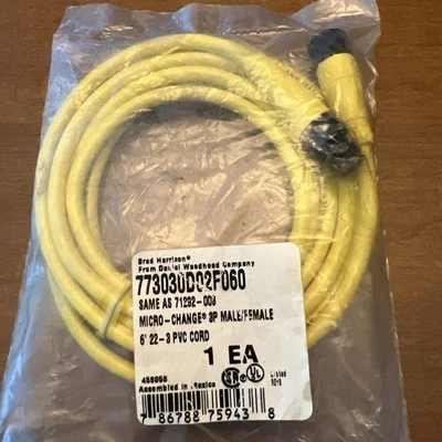 🔥Brad Harrison 773030D02F060 Cordset 3 Pin,male/female, New, Free Shipping🇺🇸 - Image 1 of 2