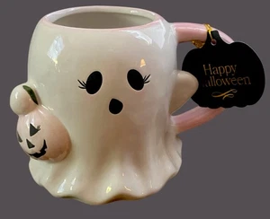 Halloween Ghost Coffee Mug Ceramic Pink White 18 Oz. New Pumpkin Fall Autumn - Picture 1 of 1