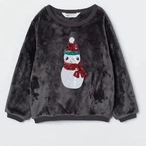 H&M Kids Plush Reversible Sequin Snowman Sweater size 8-10 - Picture 1 of 12