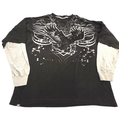 Y2K Mecca Apparel Shirt Mens 3XL Black Velvet Flocked Eagle Graphic Long Sleeve - Image 1 of 4