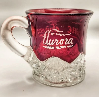 Antique Ruby Flash Glass Mug - AURORA FAIR 1922 - Central States Exposition IL  - Image 1 of 4