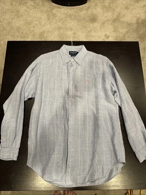 Vintage POLO RALPH LAUREN Size Medium Silk and Linen Shirt Blue Pink Men’s - Image 1 of 4