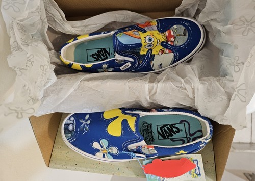 Scarpe da skate Vans X Spongebob classiche blu tela slip on ballerine donna 8 uomo 6 5