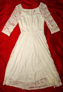 Dressystar Brautkleid, 3/4 Spitzenärmel, V-Ausschnitt wadenlang, Größe S - NEU - Bild 1 von 10