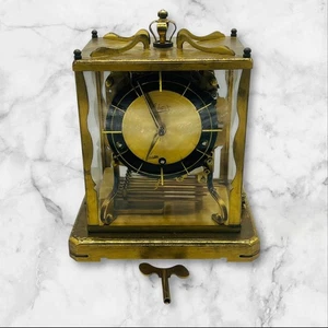 VTG German Aug Schatz Sohne Glass Cased Skeleton W3 Chime Clock Working w/ Key - Picture 1 of 13