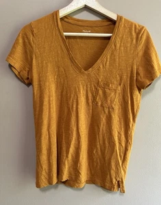 Camiseta Madewell Whisper 100% Algodón Cuello en V Camiseta Naranja Mostaza Talla XS Suave Usada en Excelente Condición - Imagen 1 de 10