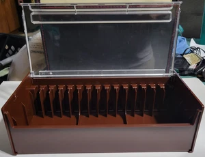 Vtg TDK Cassette Tape Holder Hard Plastic Brown & Clear Hinged Lid Holds 15 RARE - Picture 1 of 14