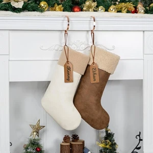 Christmas Stockings 2 Pack with DIY Nametag for Family 20" Large Pleather Plu... - Picture 1 of 6
