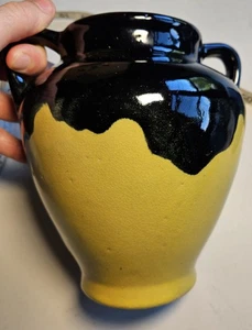 Vintage Zanesville Stoneware Ebenello Black & Yellow Double Handle Vase #791 - Picture 1 of 20